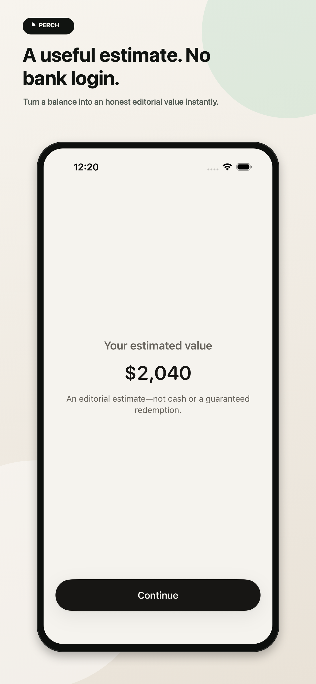 Perch explains the estimated value of a points balance without bank login